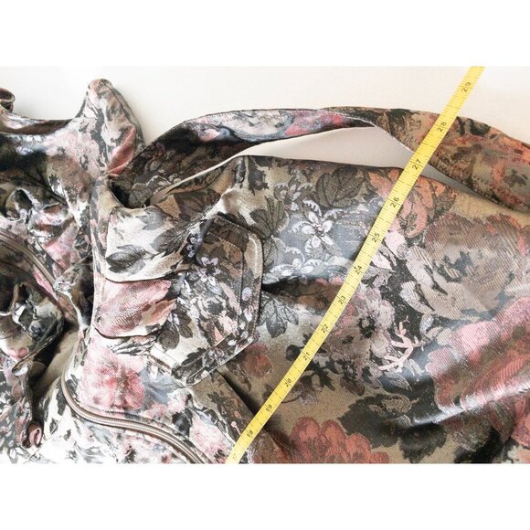 Samuel Dong Pink Floral Brocade Sleeveless Ruffled Dress With Belt SZ S  Bubble - Picture 10 of 12